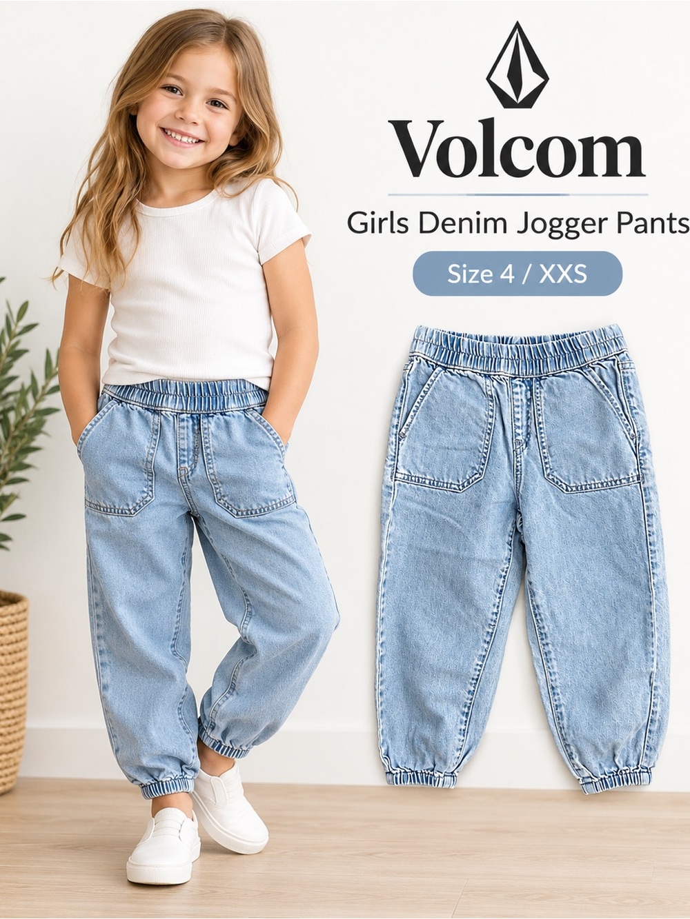 Volcom Girls Sunday Strut Denim Jogger Pants Size 4 XXS